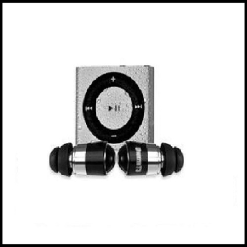 Waterproof Ipod Shuffle (Silver) with Uwater12 Short Action Earphones & Buds.